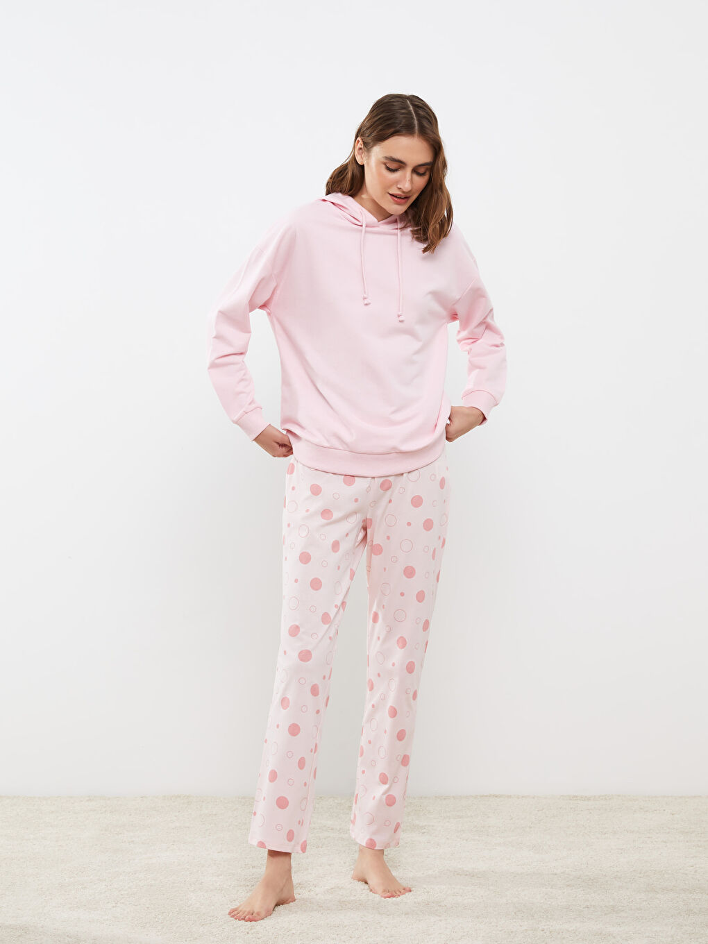 Elastic Waist Polka Dot Cotton Women's Pajama Bottom
