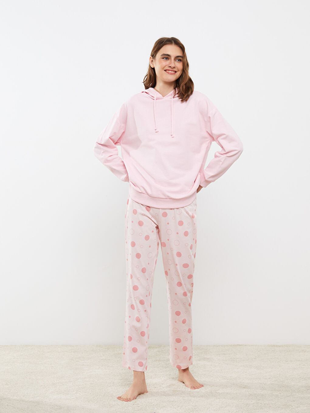 Elastic Waist Polka Dot Cotton Women's Pajama Bottom-1