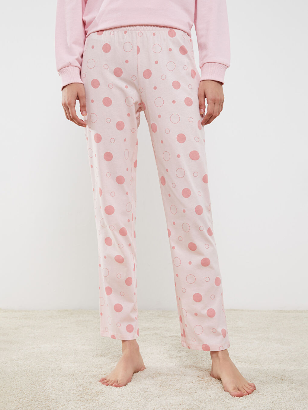 Elastic Waist Polka Dot Cotton Women's Pajama Bottom-3