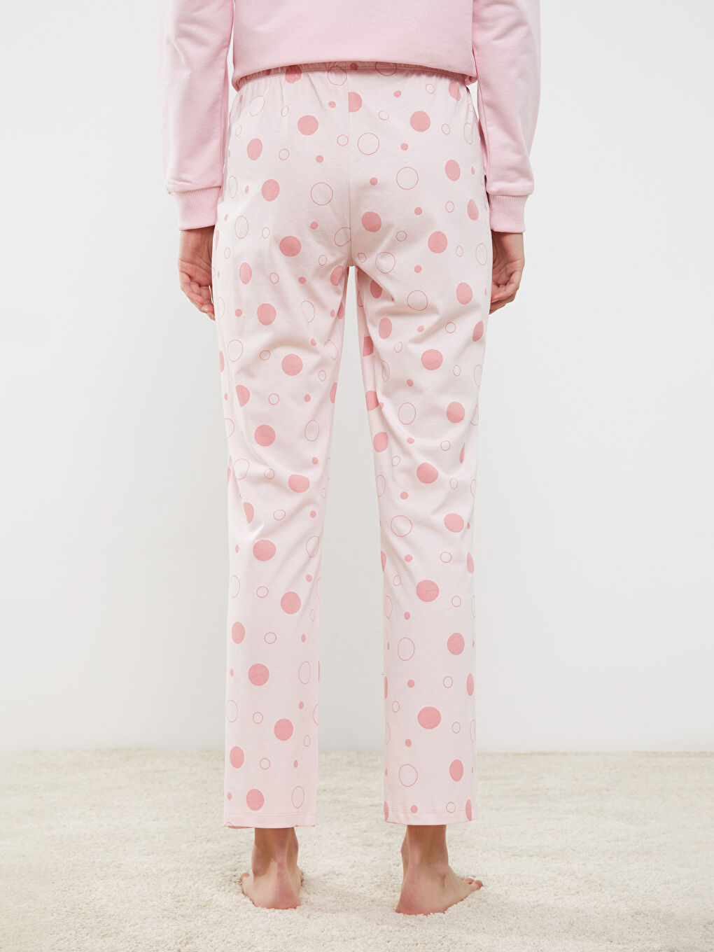Elastic Waist Polka Dot Cotton Women's Pajama Bottom-4