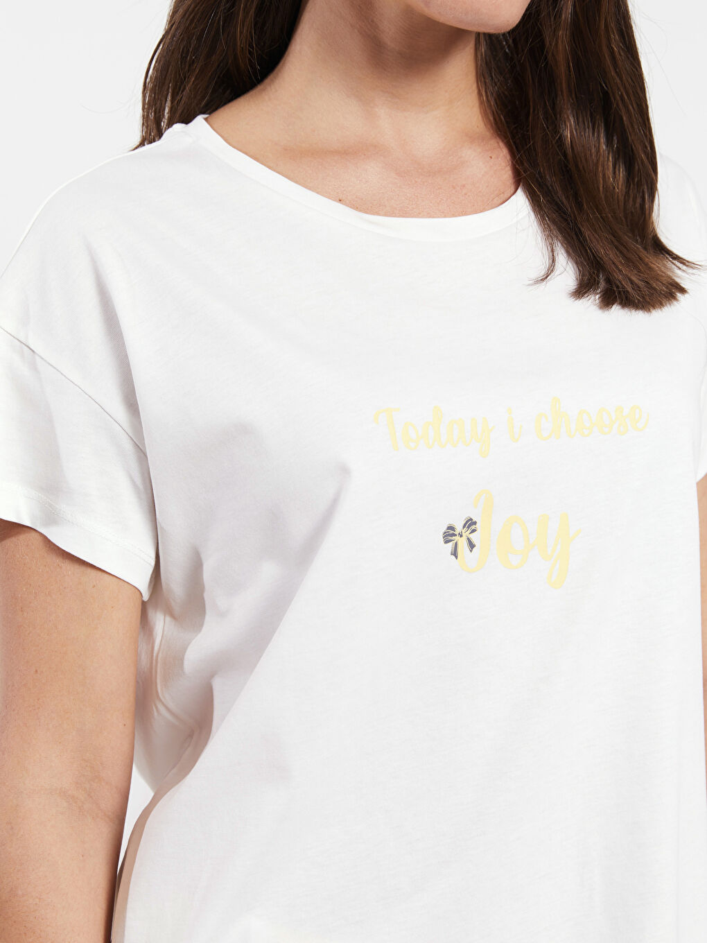 Sarı Bisiklet Yaka Baskılı Kısa Kollu Kadın Pijama Takımı-3