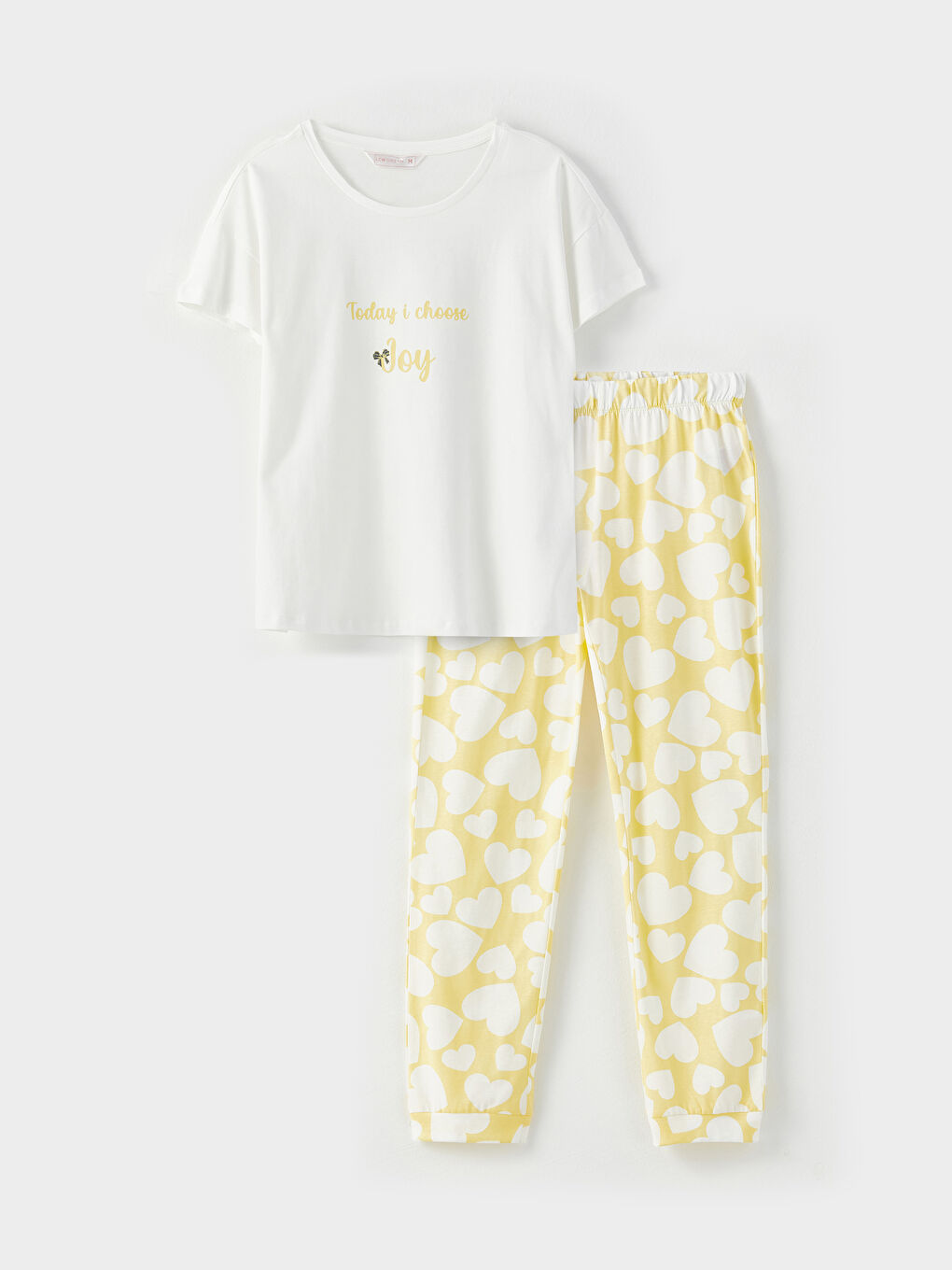 Sarı Bisiklet Yaka Baskılı Kısa Kollu Kadın Pijama Takımı-5