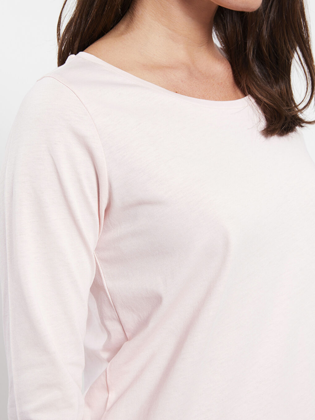 Gri Bisiklet Yaka Düz Uzun Kollu Kadın Pijama Takımı-3