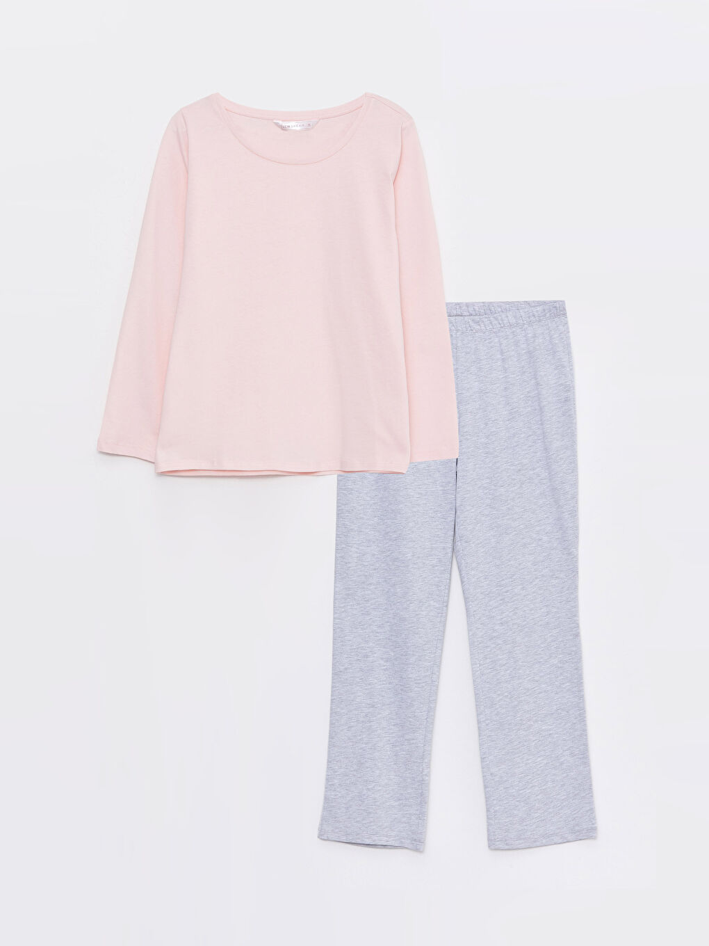 Gri Bisiklet Yaka Düz Uzun Kollu Kadın Pijama Takımı-5