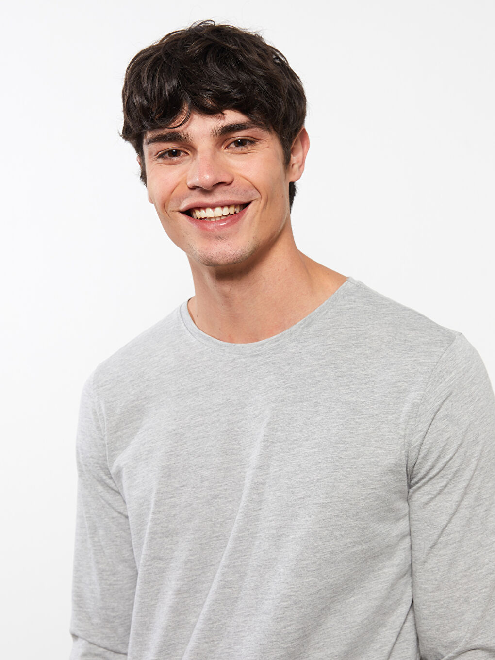 Gri Bisiklet Yaka Uzun Kollu Erkek Pijama Üst