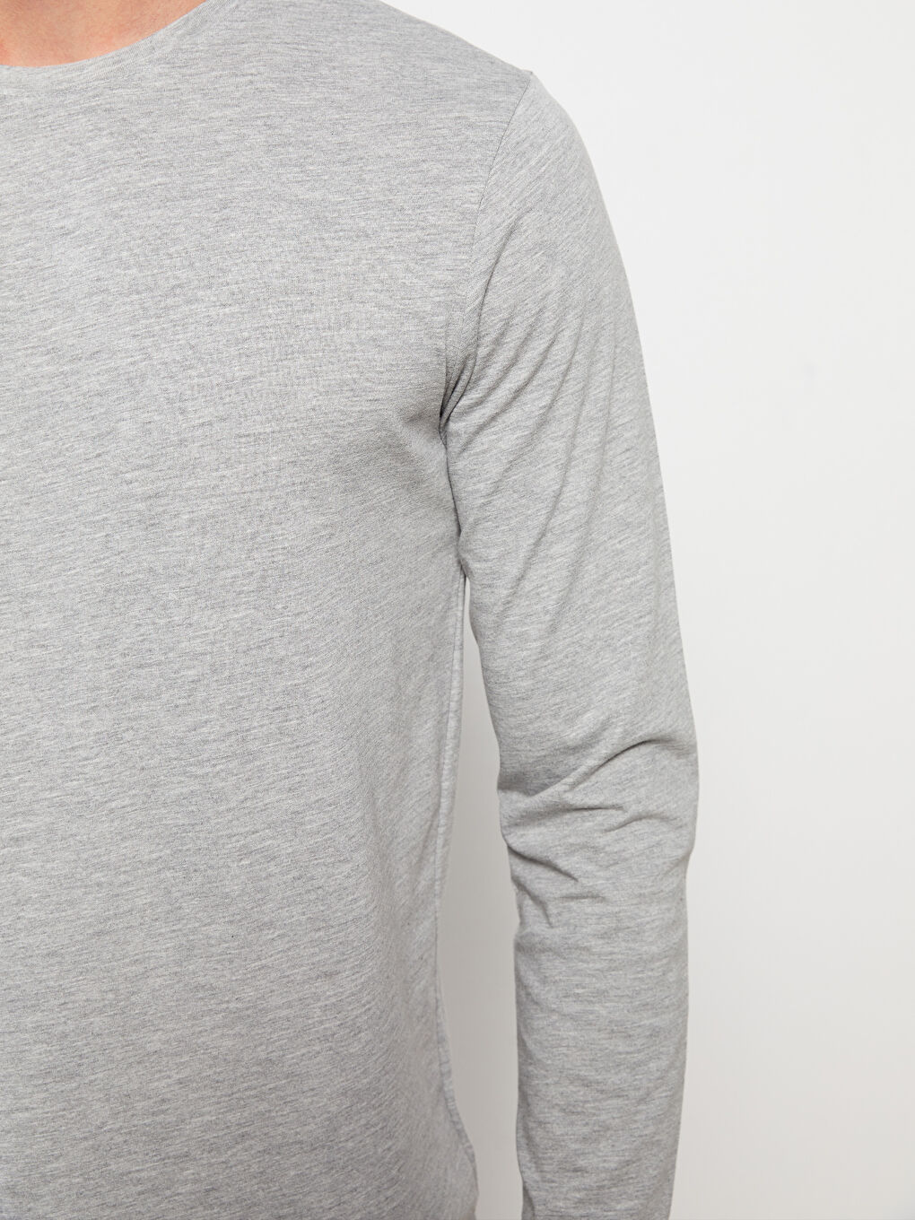 Gri Bisiklet Yaka Uzun Kollu Erkek Pijama Üst-3