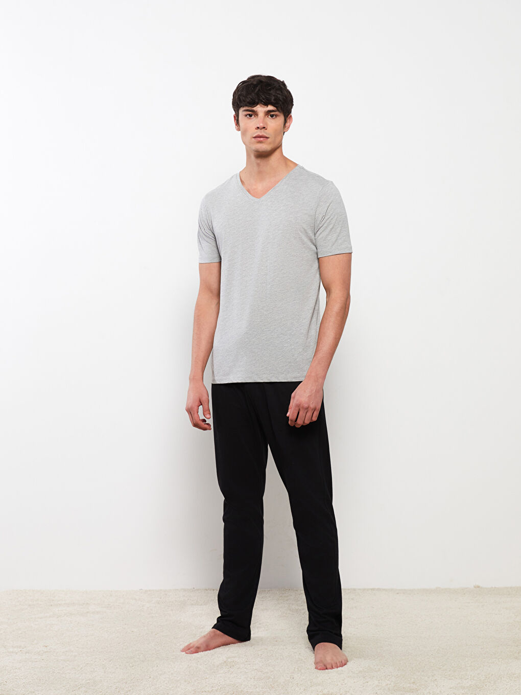 Gri V Yaka Kısa Kollu Pamuklu Erkek Atlet-2