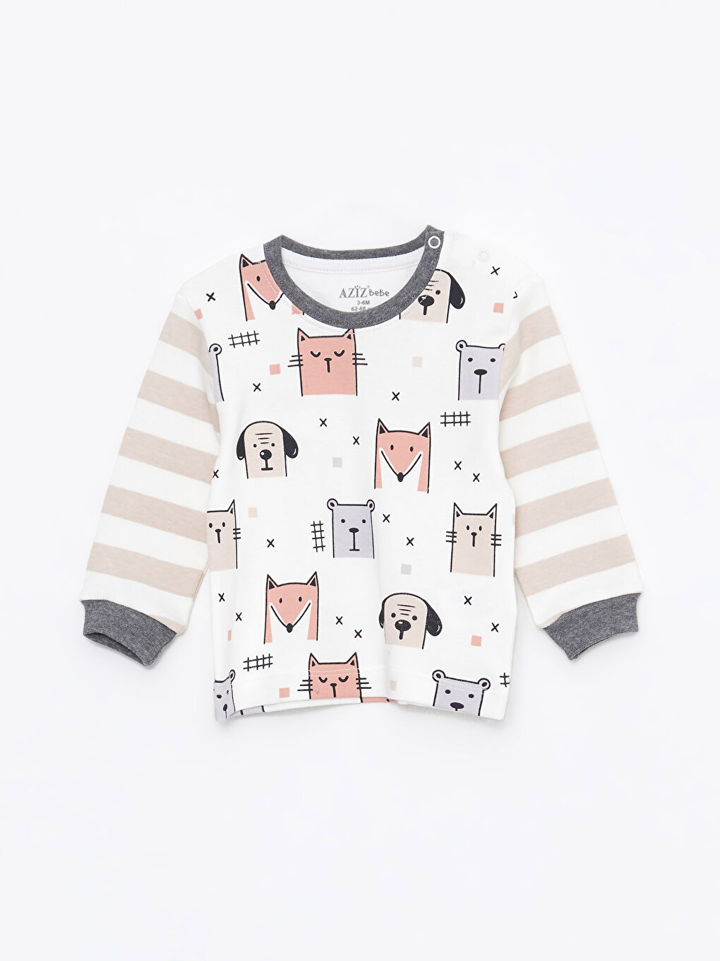 Ekru Bisiklet Yaka Uzun Kollu Baskılı Erkek Bebek Pijama Takım-1