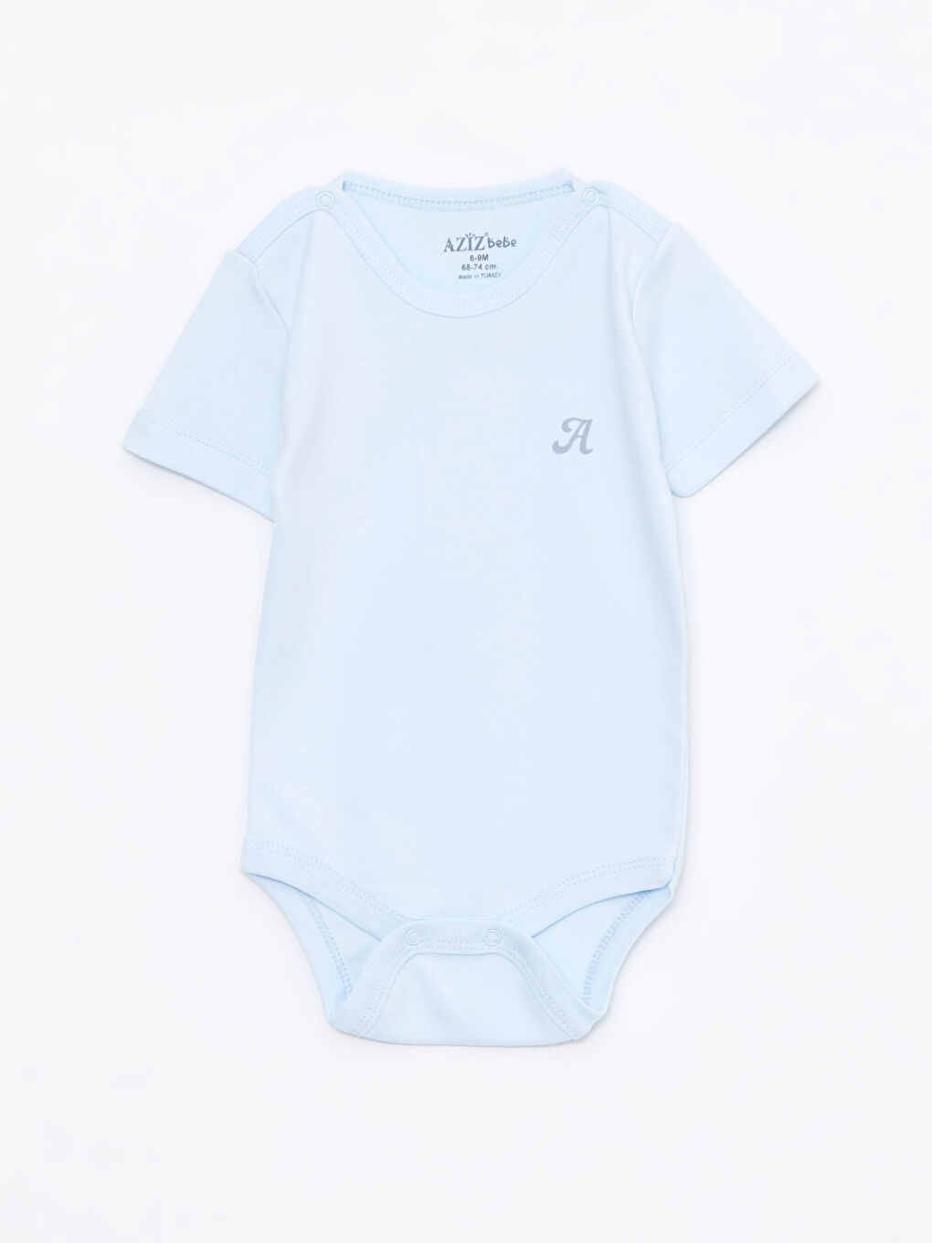 Mavi Bisiklet Yaka Kısa Kollu Unisex Bebek Çıtçıtlı Body