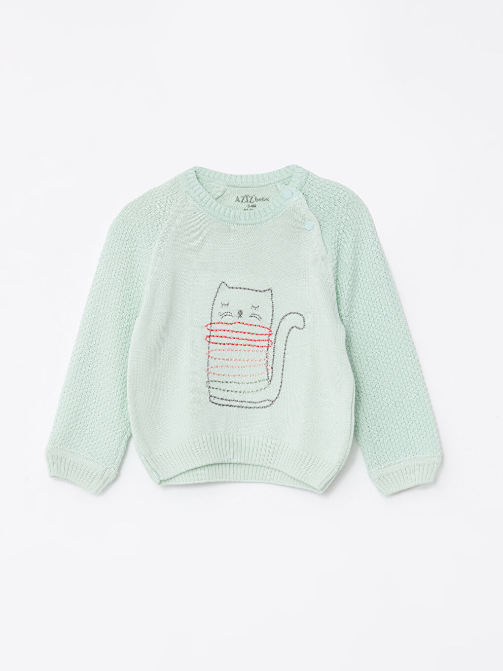 Yeşil Bisiklet Yaka Uzun Kollu Desenli Kız Bebek Triko Kazak