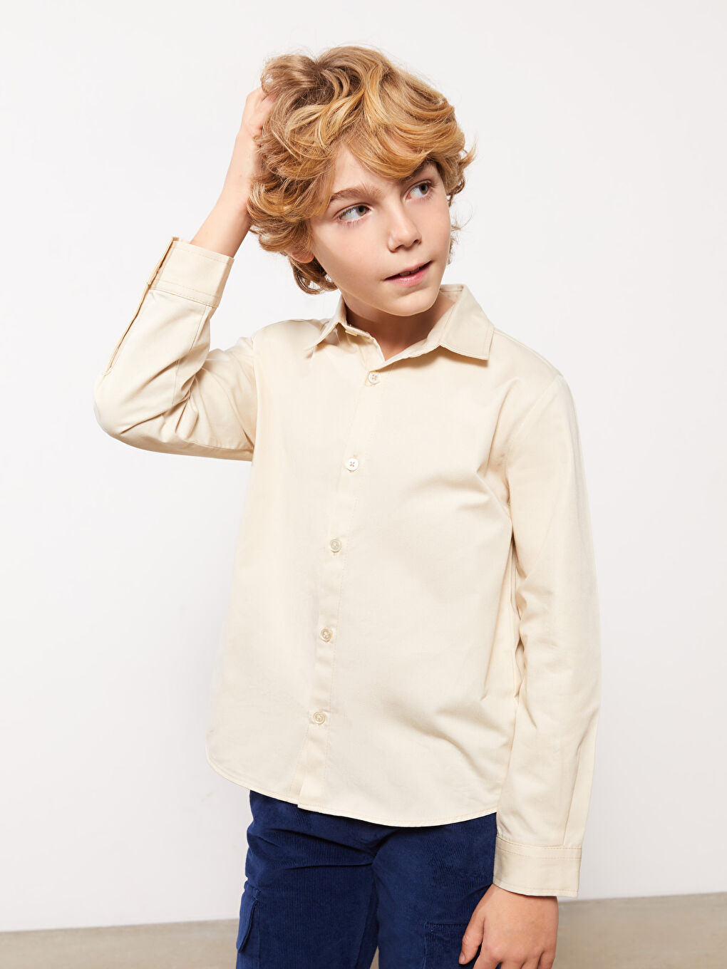 Bej Uzun Kollu Erkek Çocuk Gömlek-1