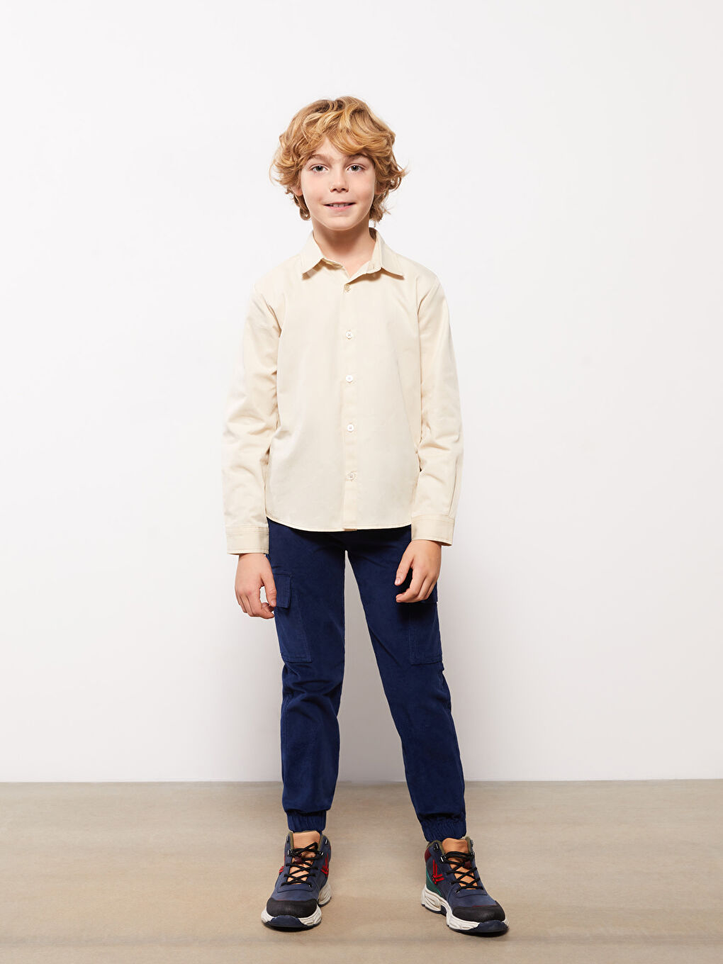 Bej Uzun Kollu Erkek Çocuk Gömlek-2