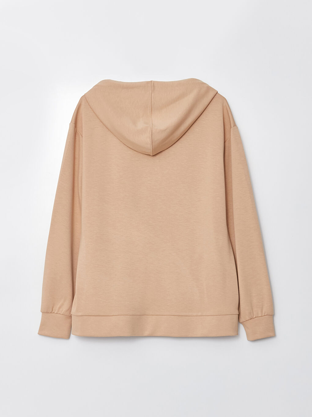 Bej Kapüşonlu Düz Uzun Kollu Kadın Sweatshirt-5