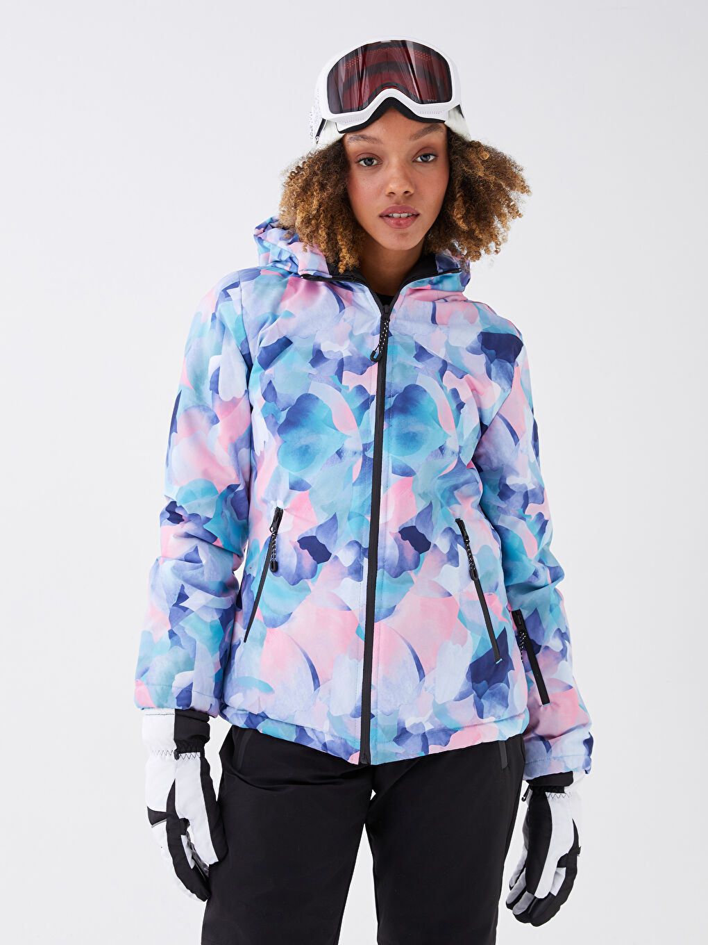 LCW OUTDOOR Pembe Kapüşonlu Desenli Uzun Kollu Kadın Kayak Montu - 3