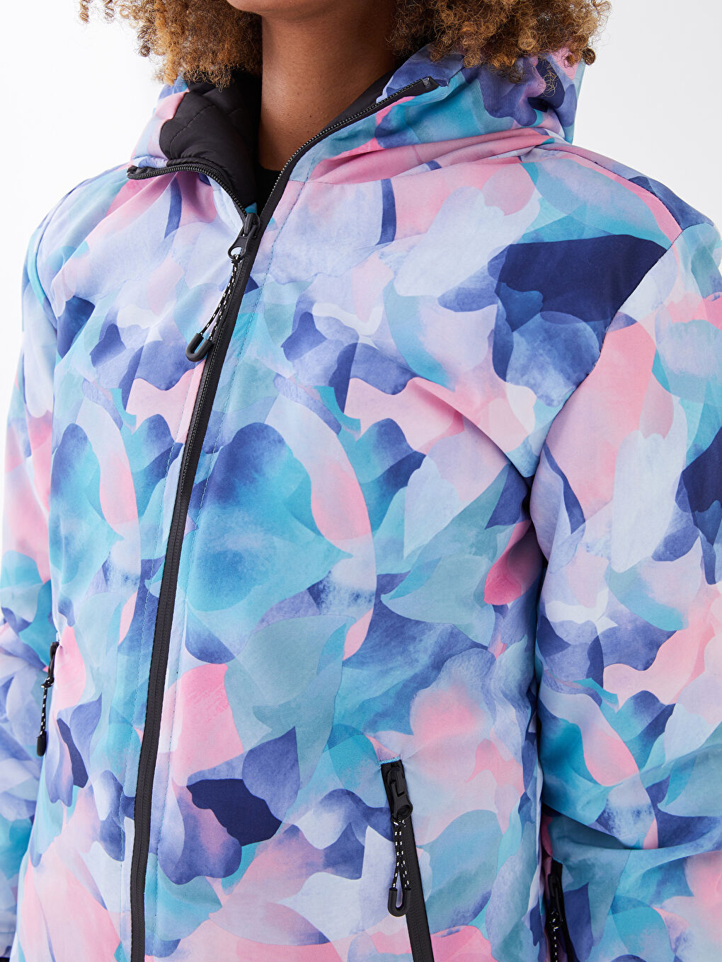 LCW OUTDOOR Pembe Kapüşonlu Desenli Uzun Kollu Kadın Kayak Montu - 5