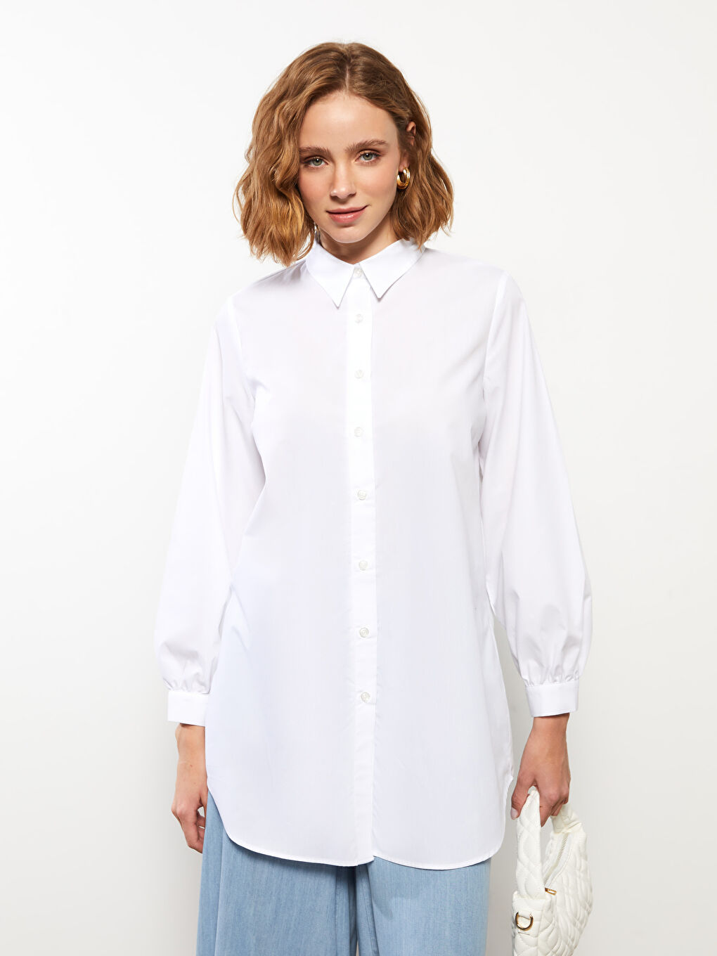 Plain Long Sleeve Women's Shirt Tunic
