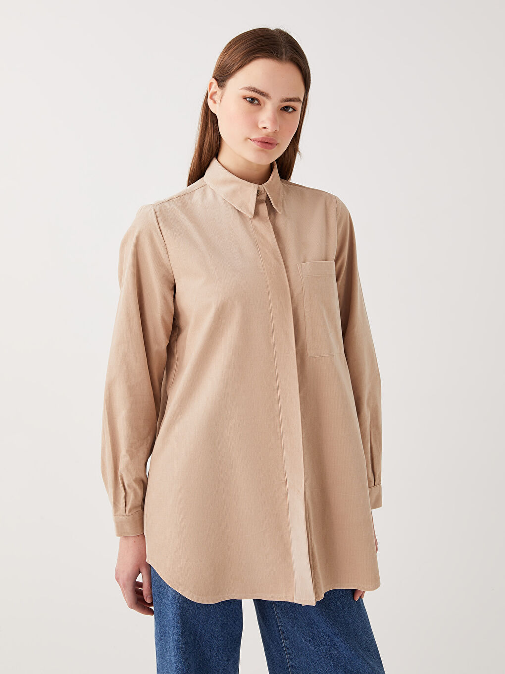 Plain Long Sleeve Women's Shirt Tunic