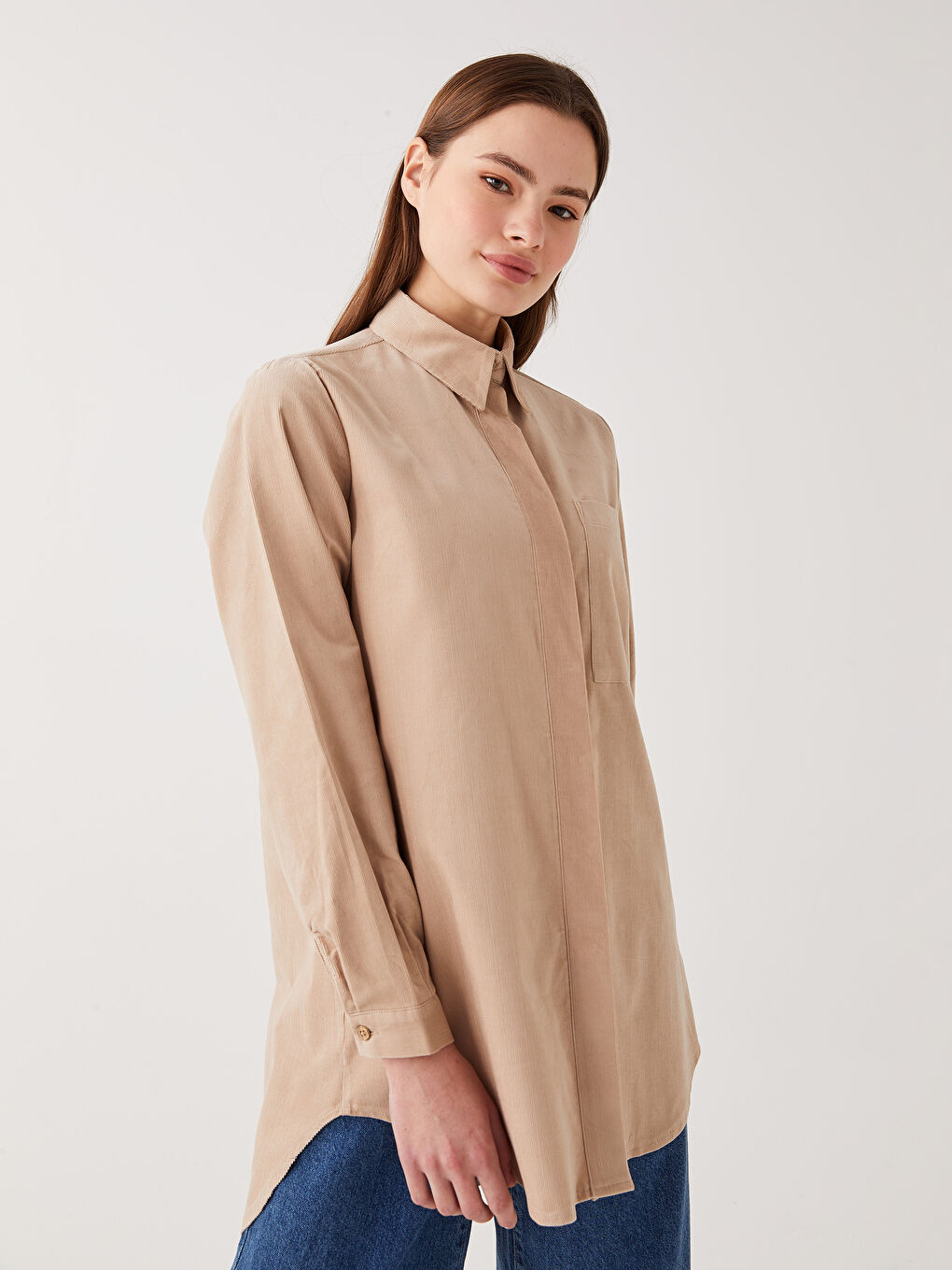 Plain Long Sleeve Women's Shirt Tunic-1