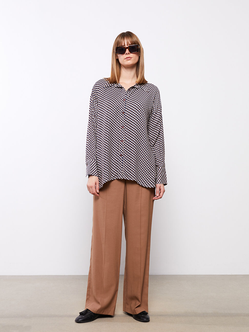 Patterned Long Sleeve Oversize Women's Shirt-2