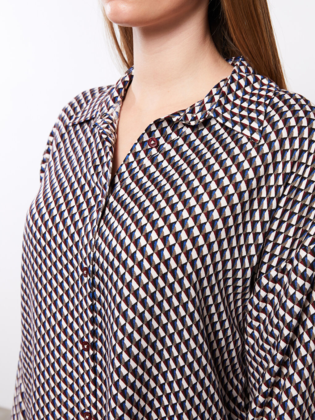 Patterned Long Sleeve Oversize Women's Shirt-3