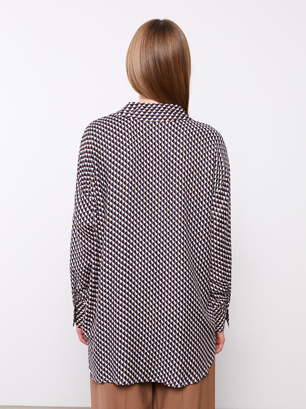 Patterned Long Sleeve Oversize Women's Shirt-4