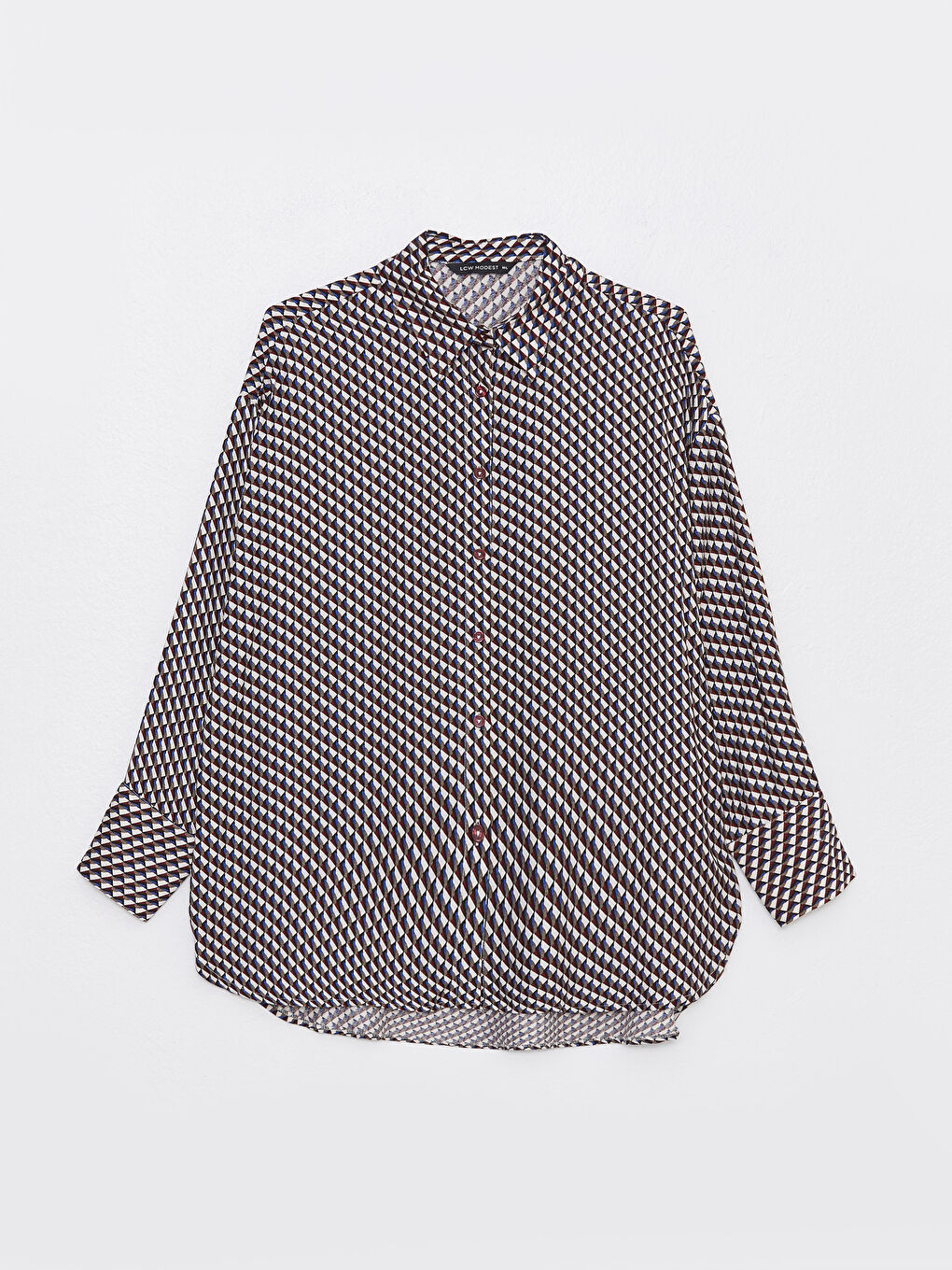 Patterned Long Sleeve Oversize Women's Shirt-5