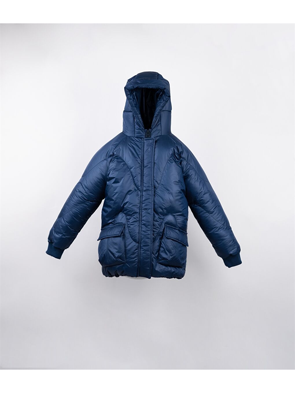 Lacivert Kapüşonlu Basic Unisex Çocuk Mont