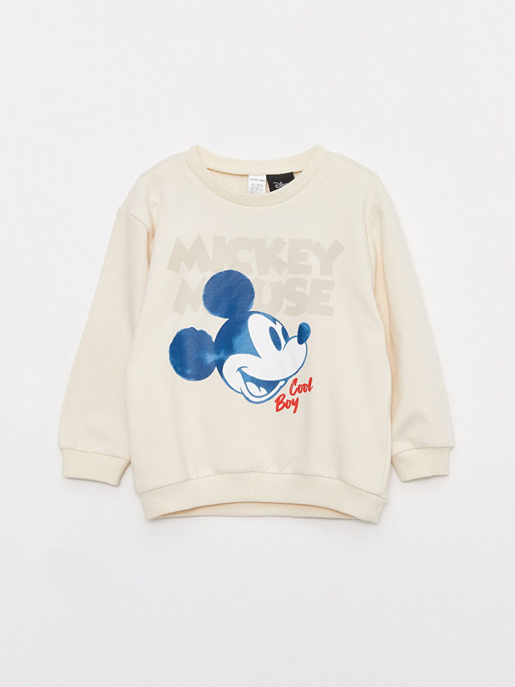Bej Bisiklet Yaka Uzun Kollu Mickey Mouse Baskılı Erkek Bebek Sweatshirt ve Eşofman Alt 2'li Takım-1