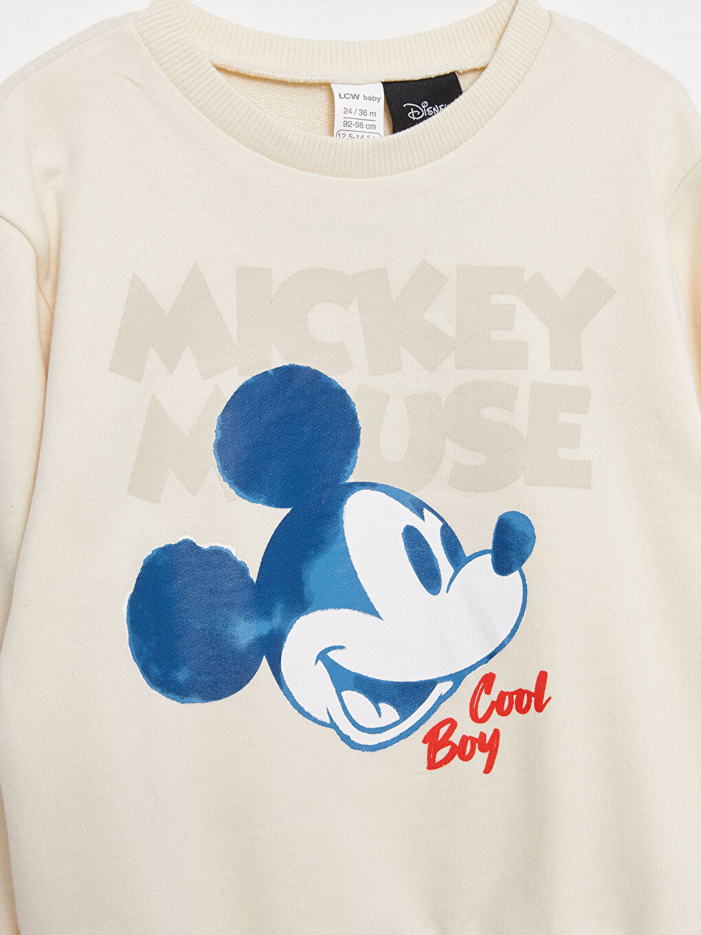 Bej Bisiklet Yaka Uzun Kollu Mickey Mouse Baskılı Erkek Bebek Sweatshirt ve Eşofman Alt 2'li Takım-3