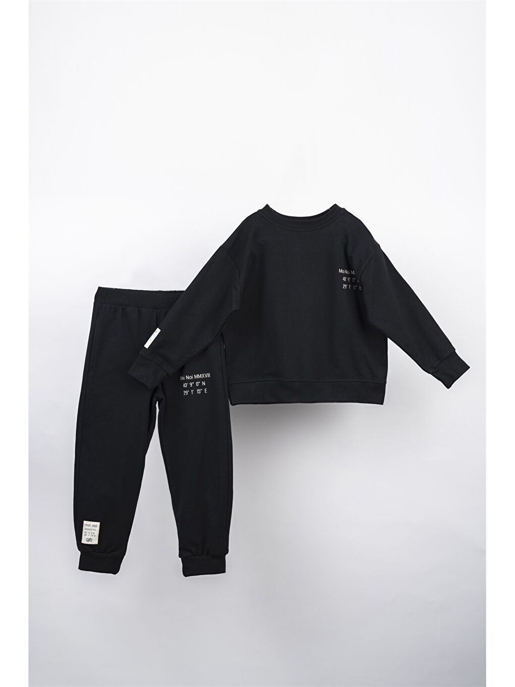 Siyah Bisiklet Yaka Baskılı Uzun Kollu Unisex Çocuk Sweatshirt ve Eşofman Altı