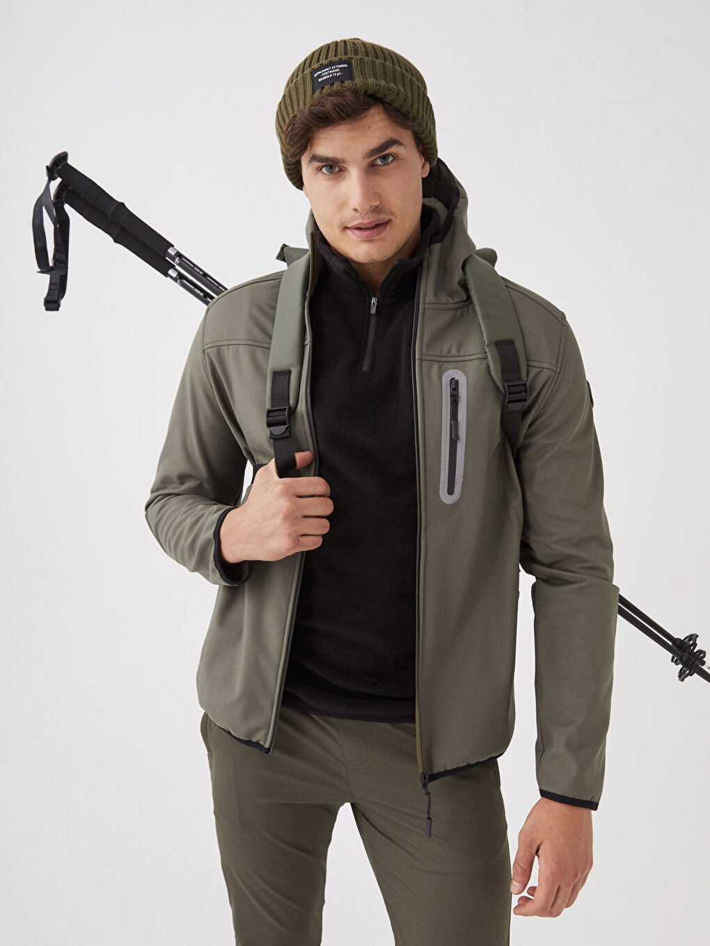 Haki Standart Kalıp Kapüşonlu Erkek Yağmurluk