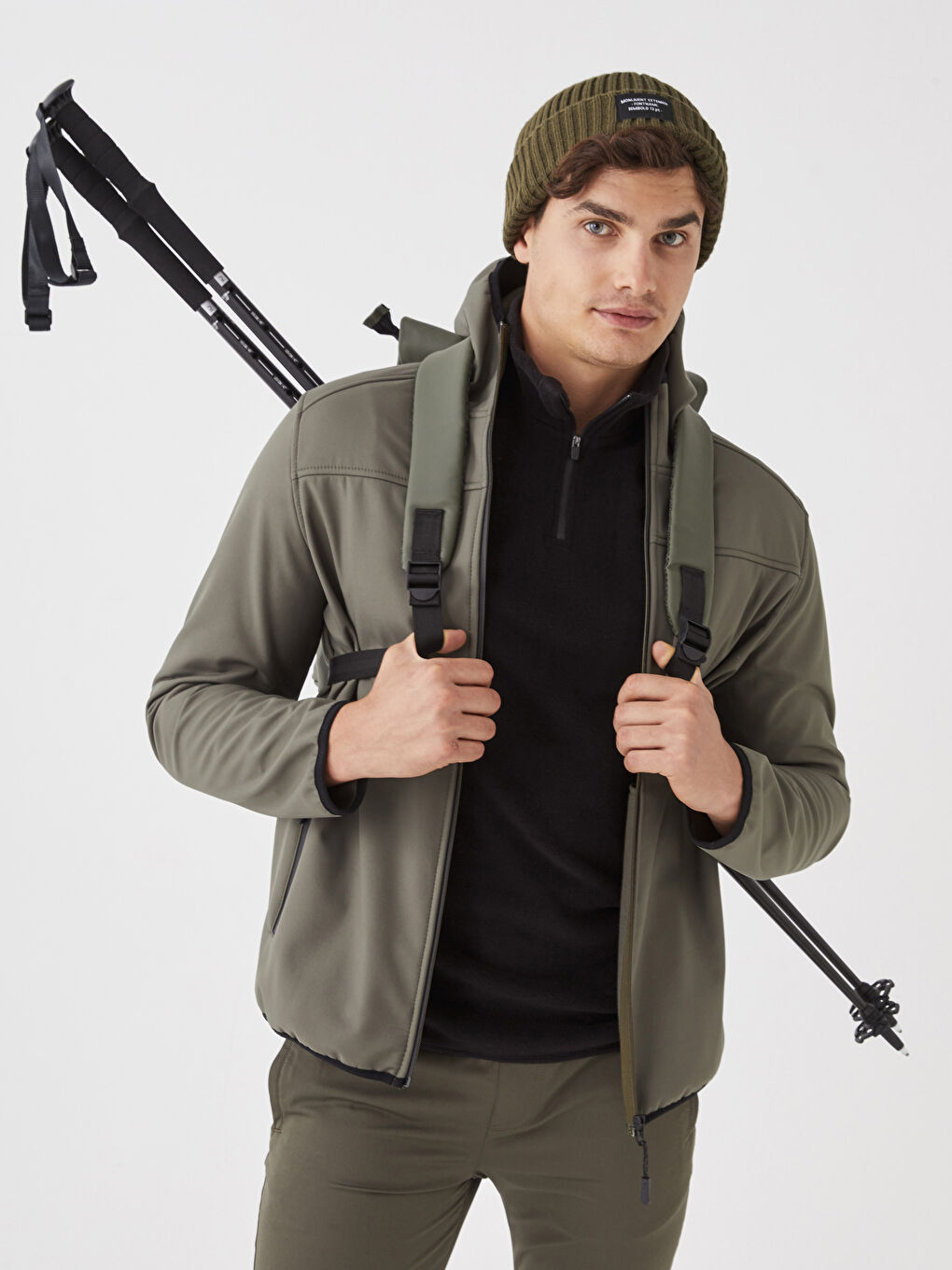 Haki Standart Kalıp Kapüşonlu Erkek Yağmurluk-1