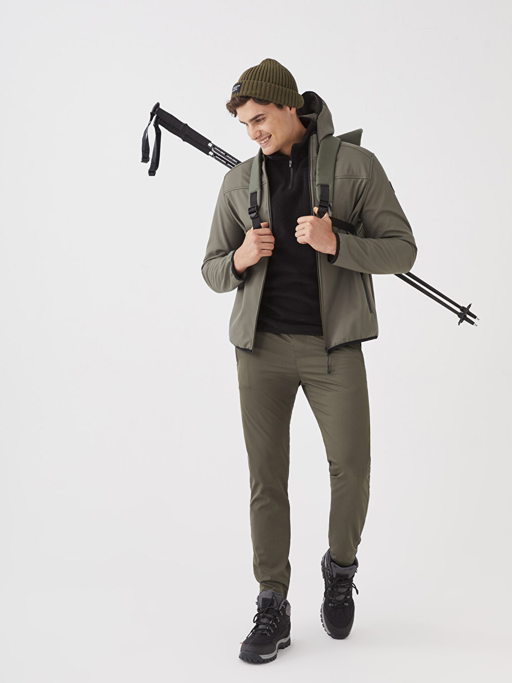 Haki Standart Kalıp Kapüşonlu Erkek Yağmurluk-2