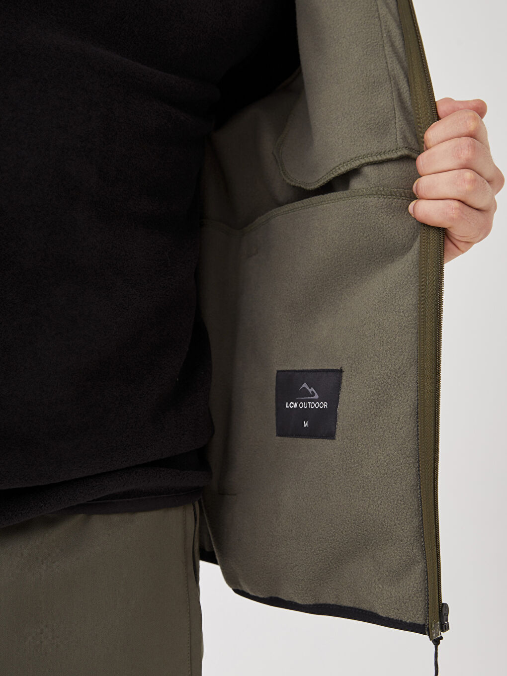 Haki Standart Kalıp Kapüşonlu Erkek Yağmurluk-4