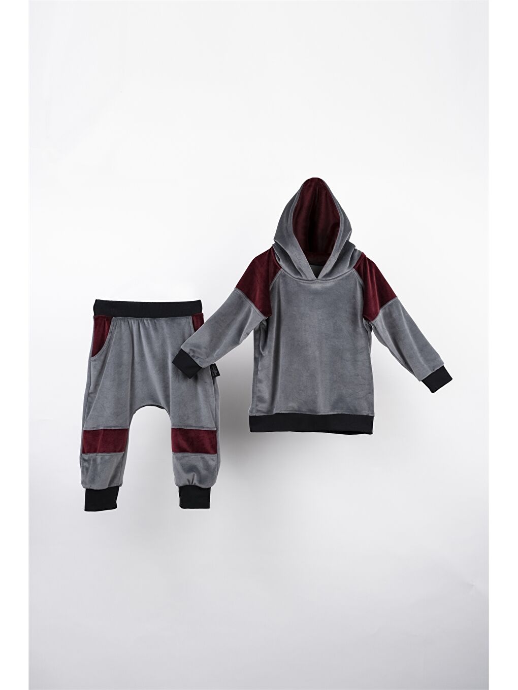 Antrasit Kapüşonlu Yaka Uzun Kollu Unisex Bebek 2'li Takım