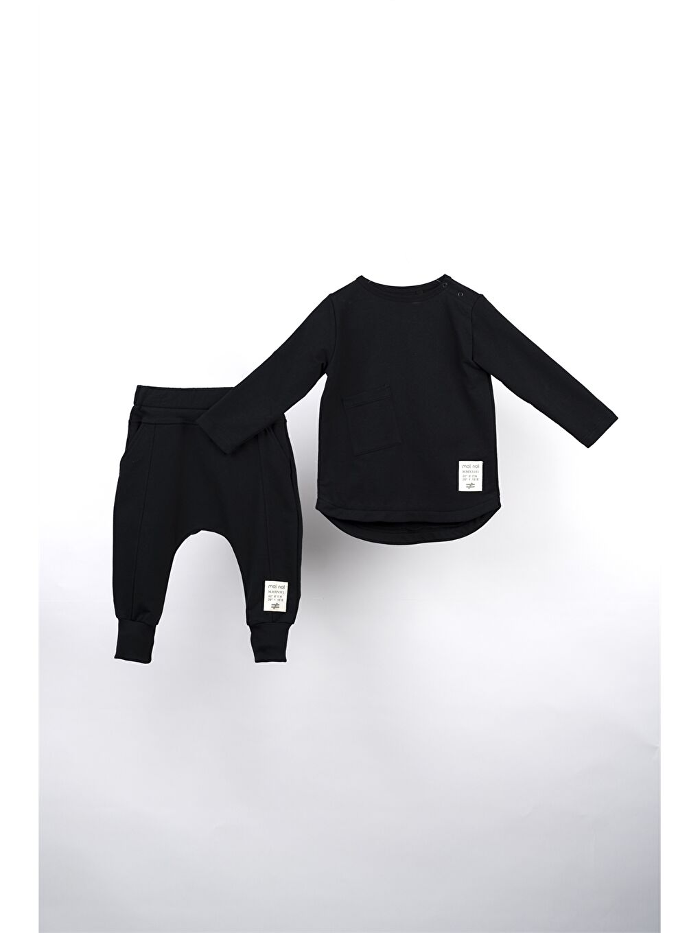 Siyah Bisiklet Yaka Uzun Kollu Unisex Bebek 2'li Takım