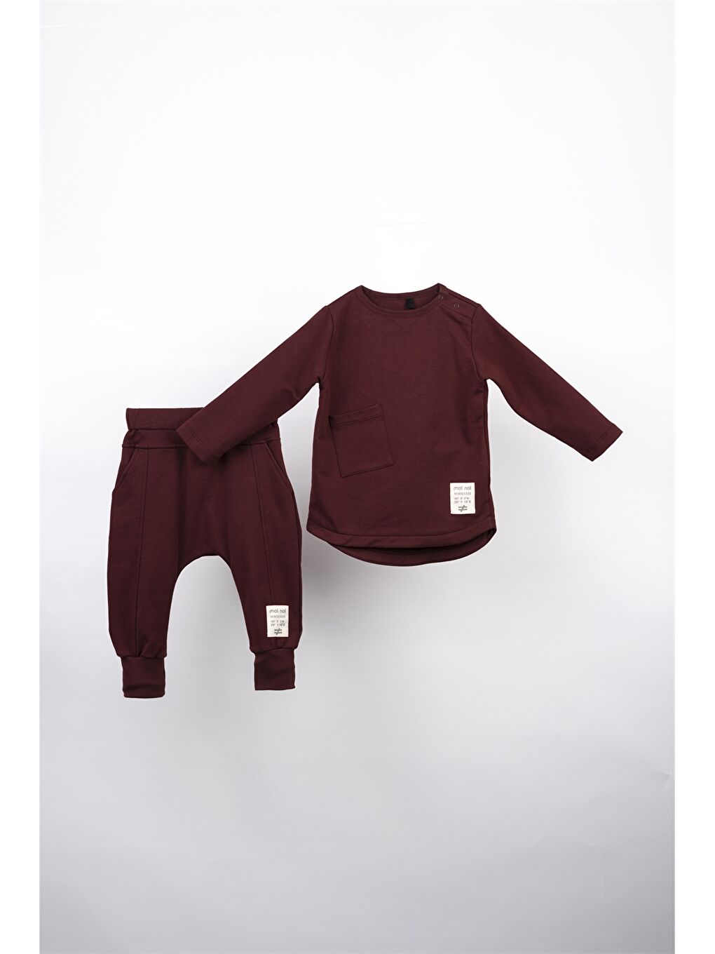 Bordo Bisiklet Yaka Uzun Kollu Unisex Bebek 2'li Takım