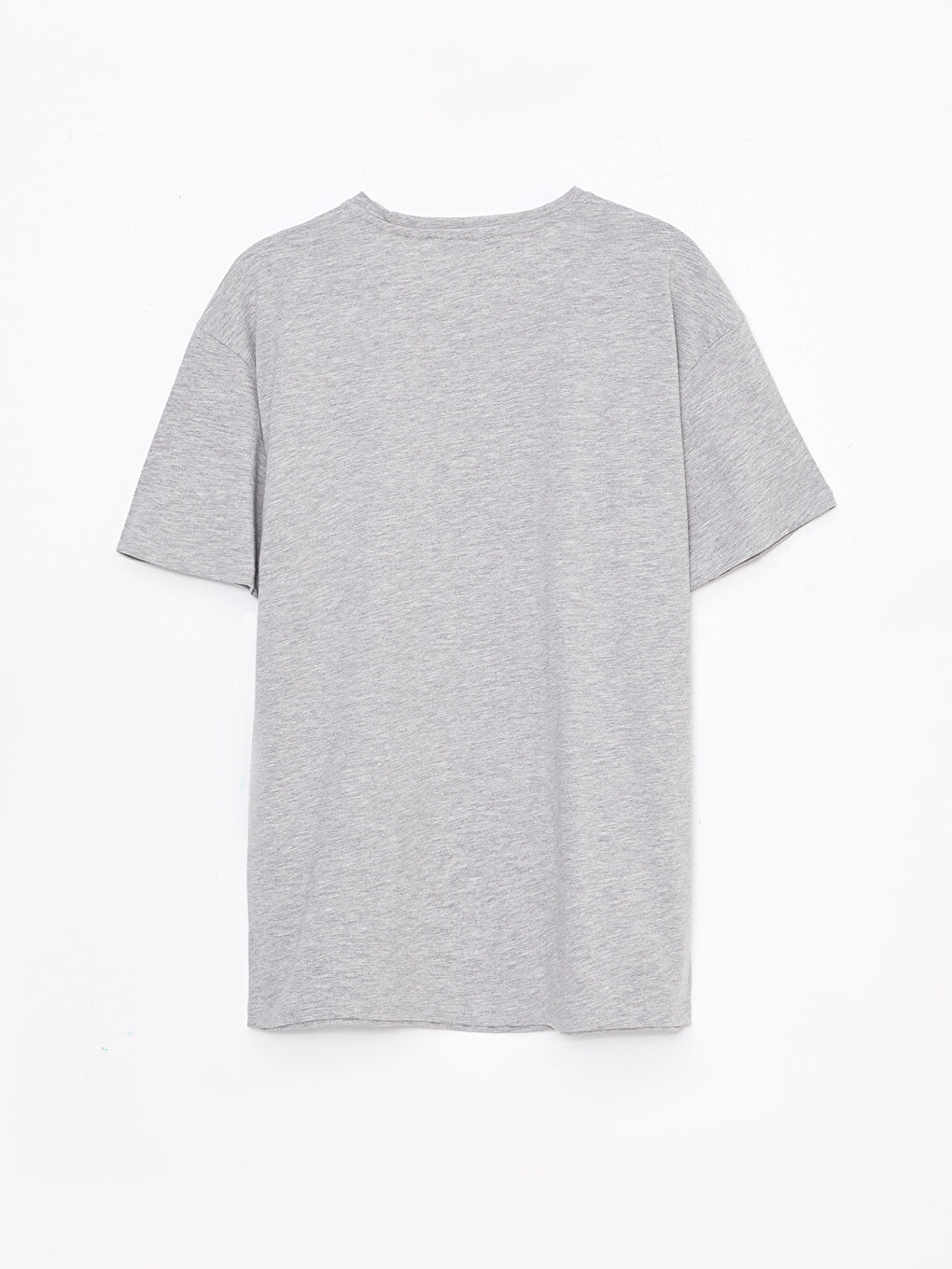 Gri Bisiklet Yaka Baskılı Kısa Kollu Kadın Tişört-1