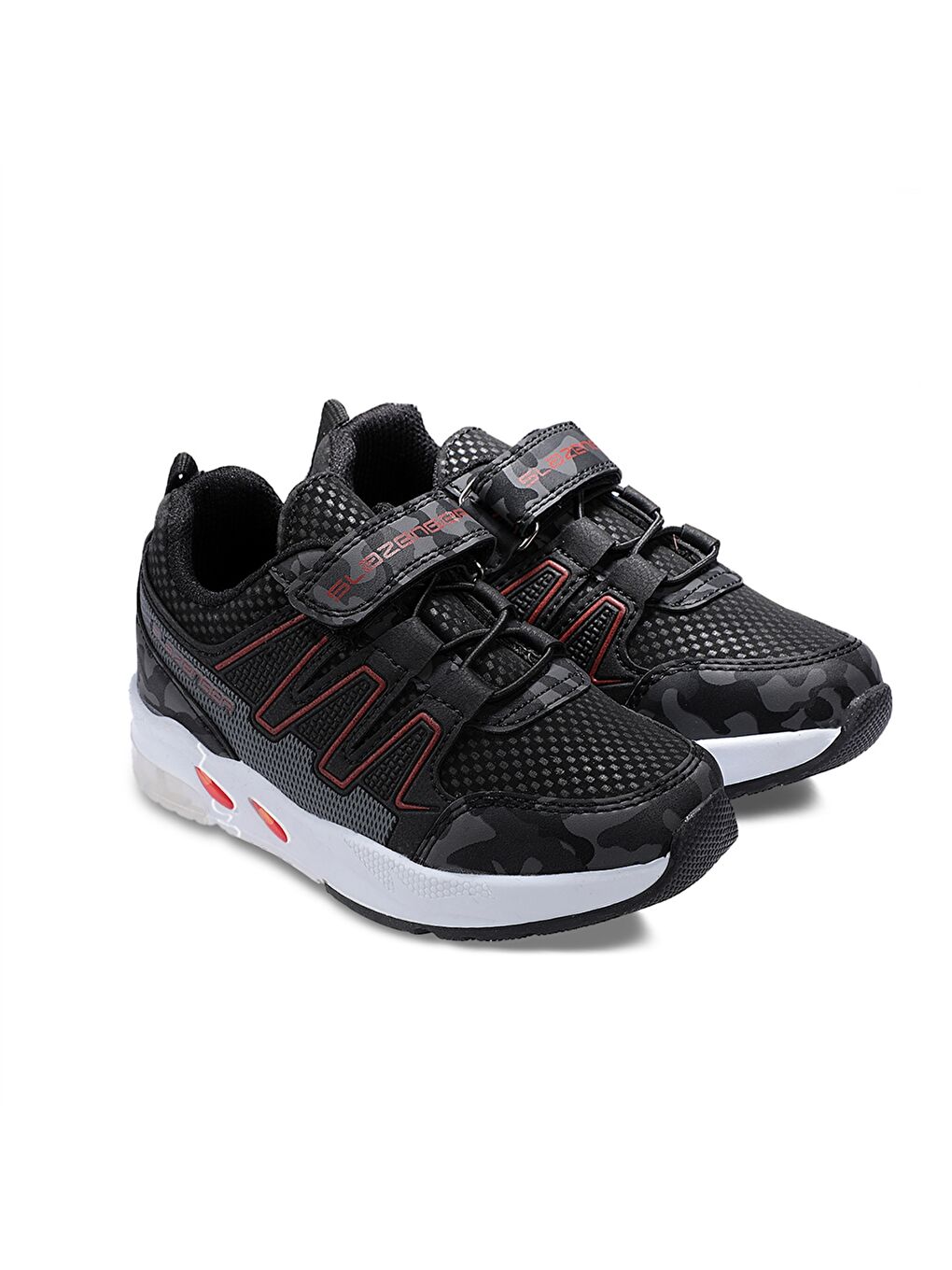 Siyah Baskılı Bağcık ve Cırt Cırtlı Erkek Çocuk Spor Ayakkabı