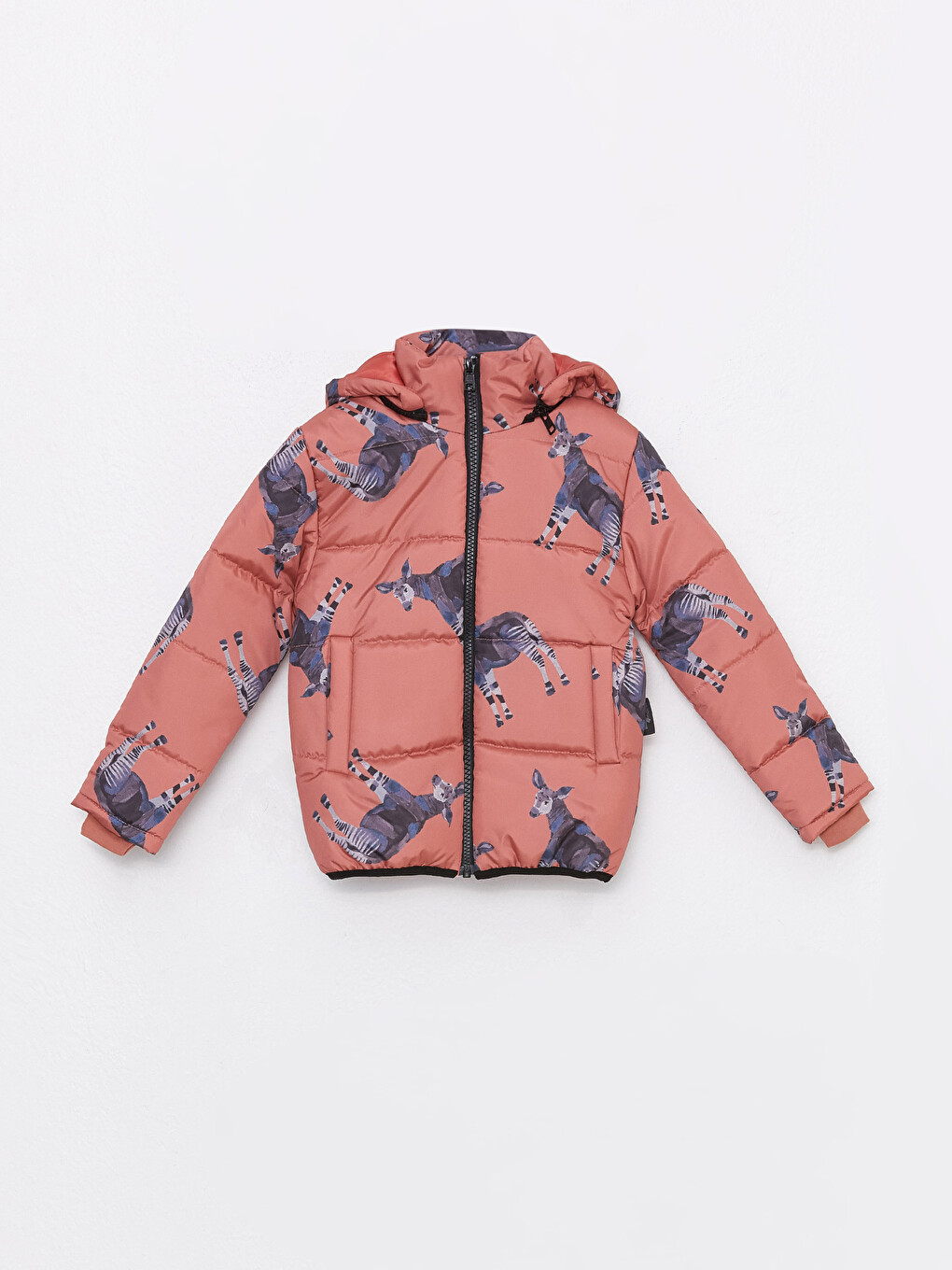 Turuncu Kapüşonlu Uzun Kollu Desenli Unisex Bebek Mont