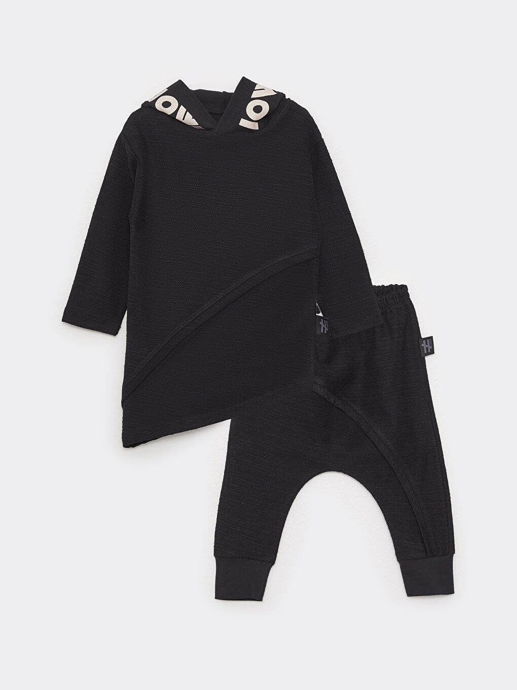 Siyah Kapüşonlu Uzun Kollu Unisex Bebek 2'li Takım