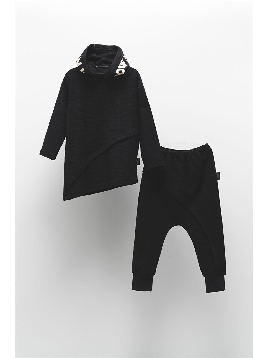 Siyah Kapüşonlu Uzun Kollu Unisex Bebek 2'li Takım-1