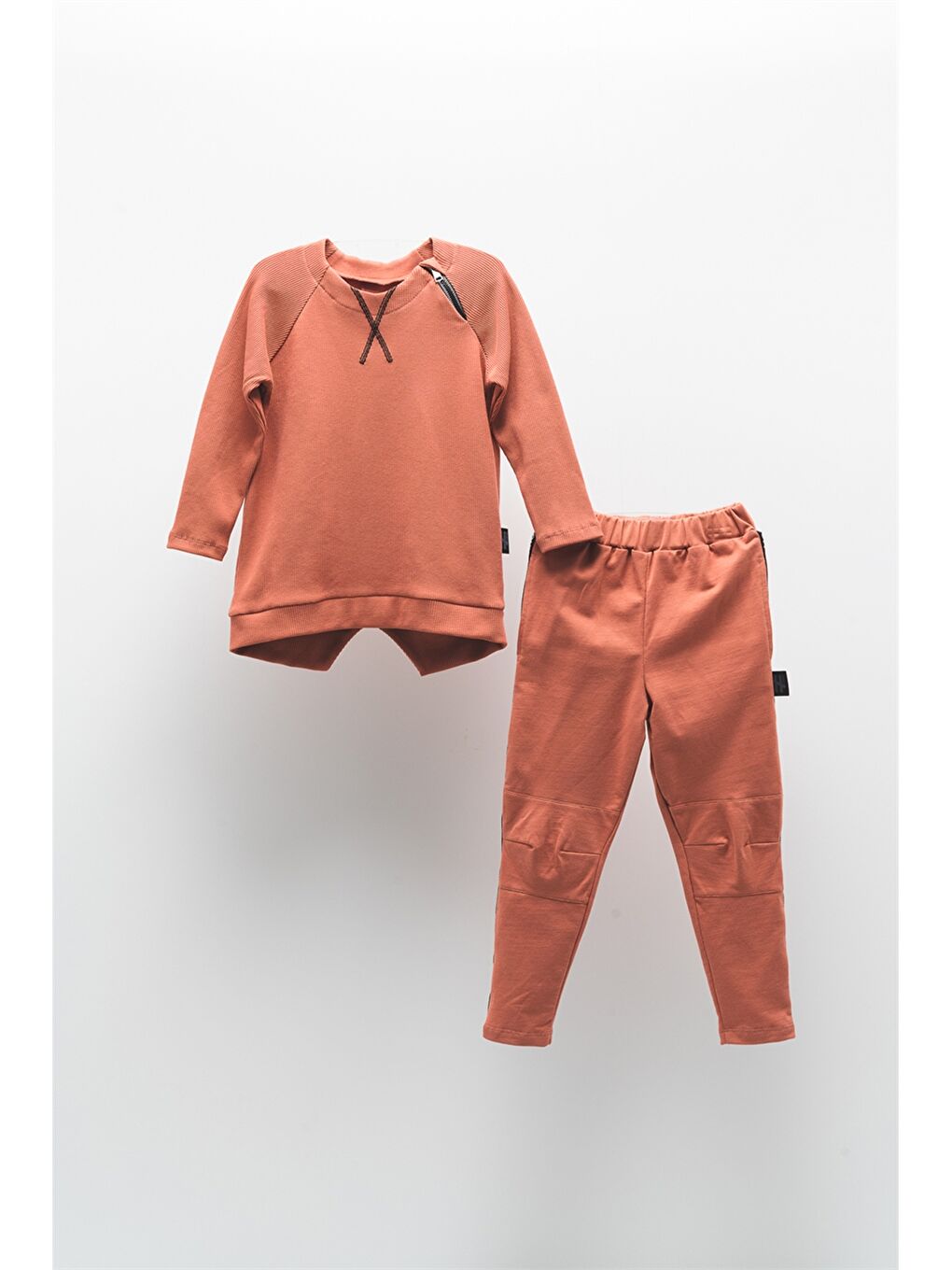 Turuncu Bisiklet Yaka Uzun Kollu Basic Unisex Bebek 2'li Takım