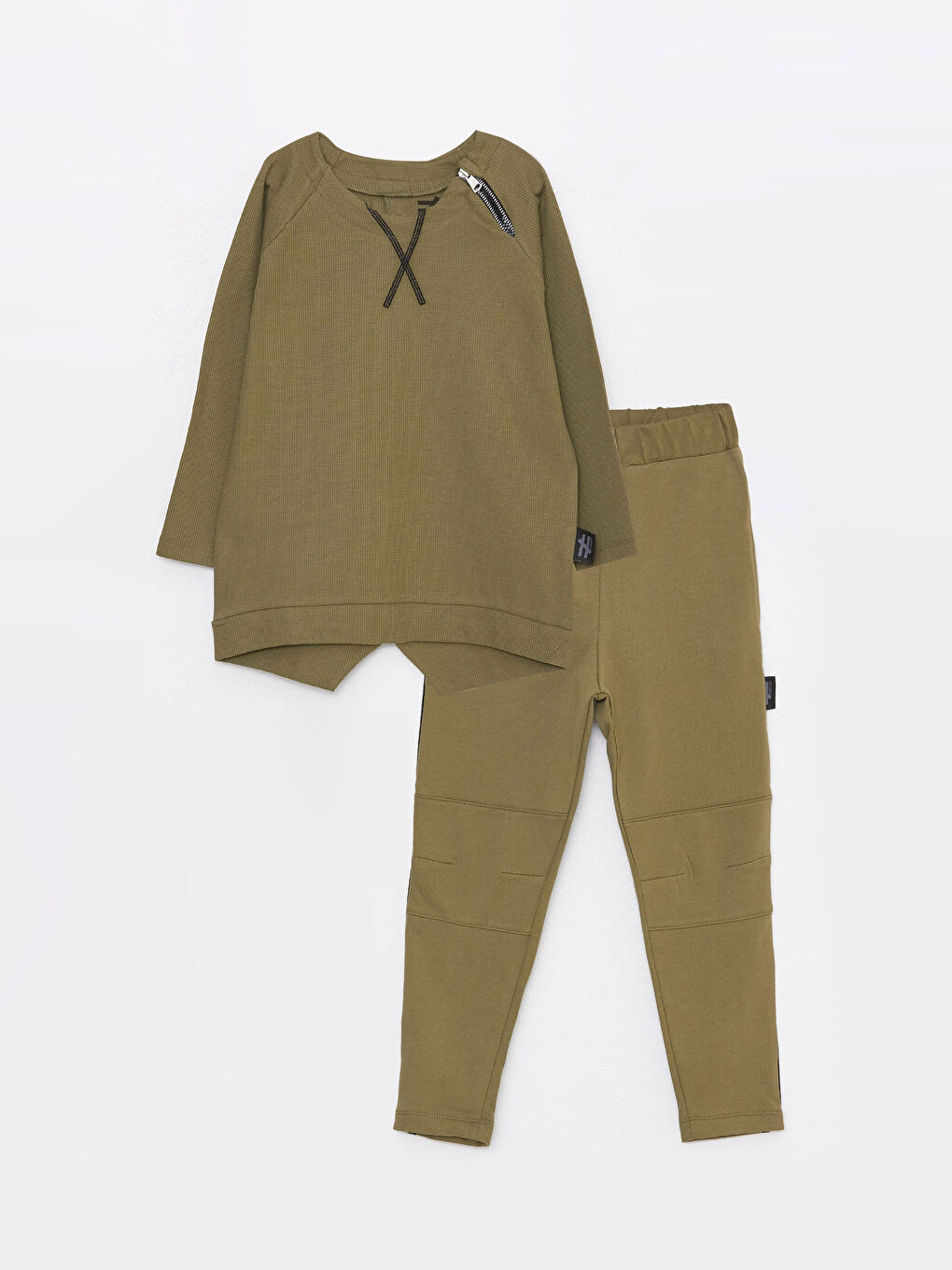 Haki Bisiklet Yaka Unisex Çocuk 2'li Takım