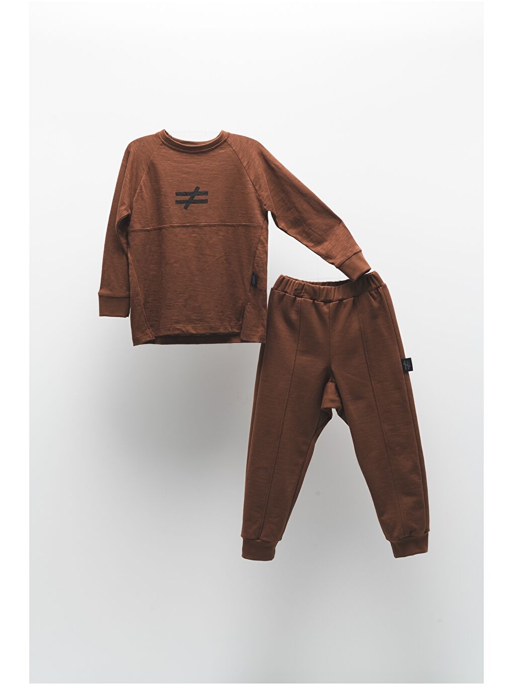 Kahverengi Bisiklet Yaka Unisex Çocuk 2'li Takım-1