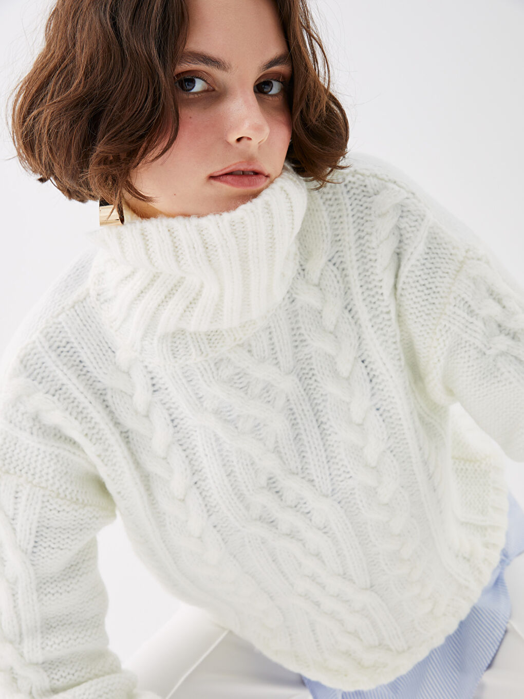 LCW Vision Rollkragen Selbstgemustert Langarm Für Damen Strickpullover -W2IG75Z8-FDW