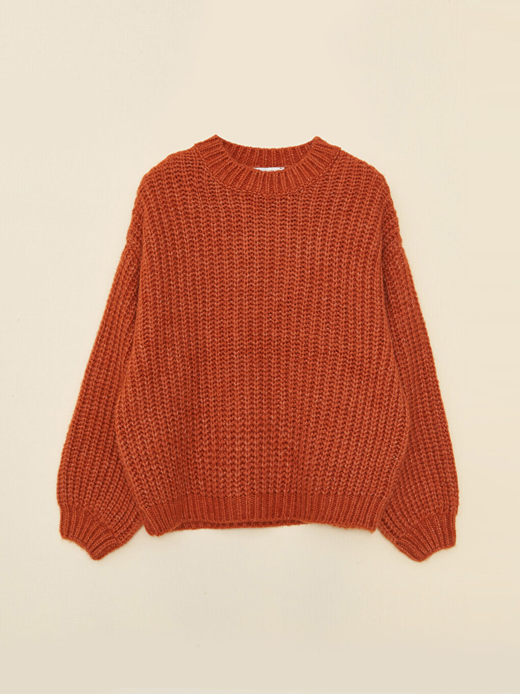 Turuncu Bisiklet Yaka Düz Uzun Kollu Kadın Triko Kazak