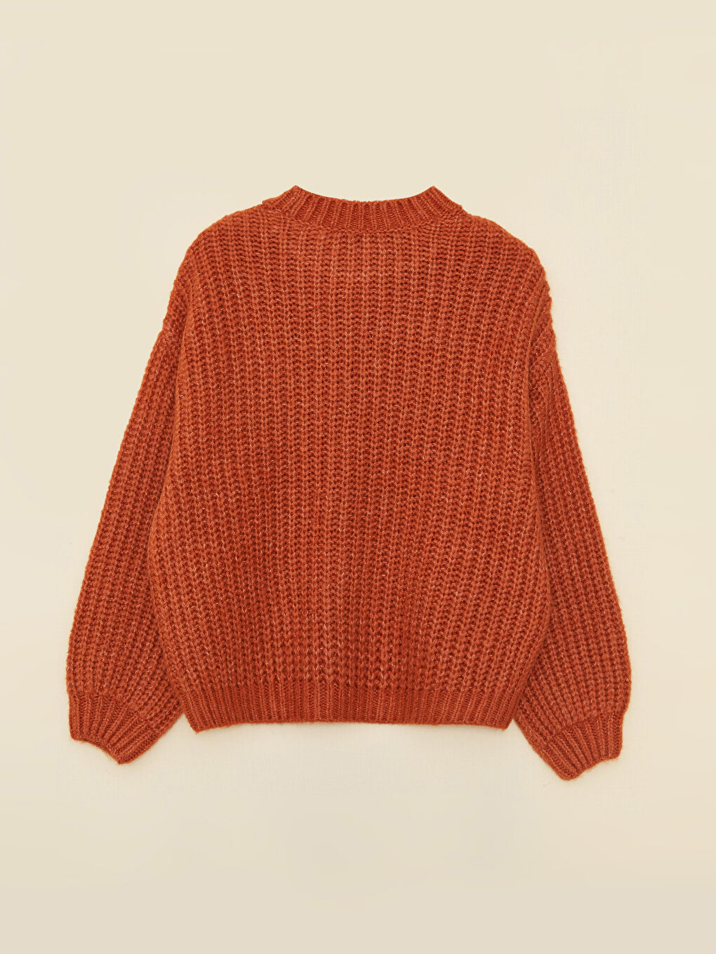 Turuncu Bisiklet Yaka Düz Uzun Kollu Kadın Triko Kazak-1