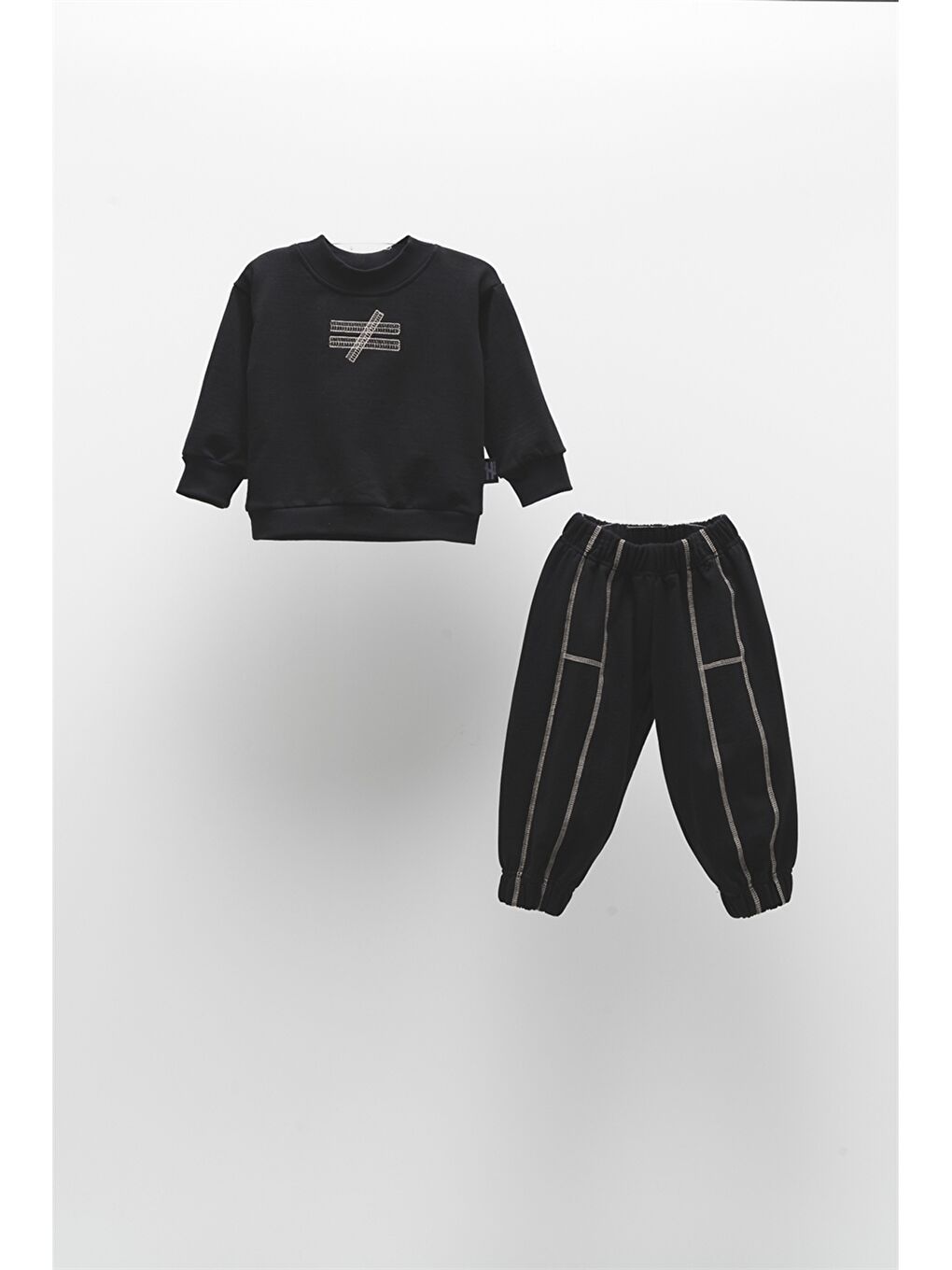 Siyah Bisiklet Yaka Uzun Kollu Basic Unisex Bebek 2'li Takım