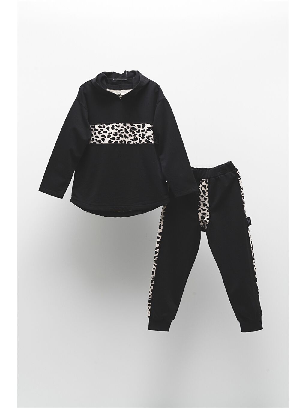 Siyah Kapüşonlu Uzun Kollu Desenli Unisex Bebek 2'li Takım